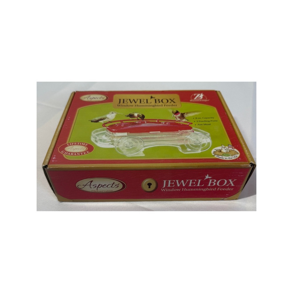 Aspects Jewel Box Window Hummingbird Feeder Red 8oz HighView Perch Ant-Moat